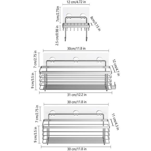 Silver Shower Organizer Shower Caddy Basket with Hooks Soap Dish Holder Shelf - Picture 6 of 7